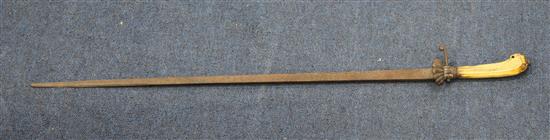 An 18th century German hangar or hunting sword, overall 30in.
